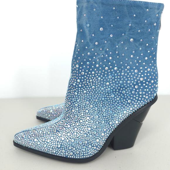 Azalea Wang Soulard Denim Western Rhinestone Booties Size 8.5 - Picture 11 of 16